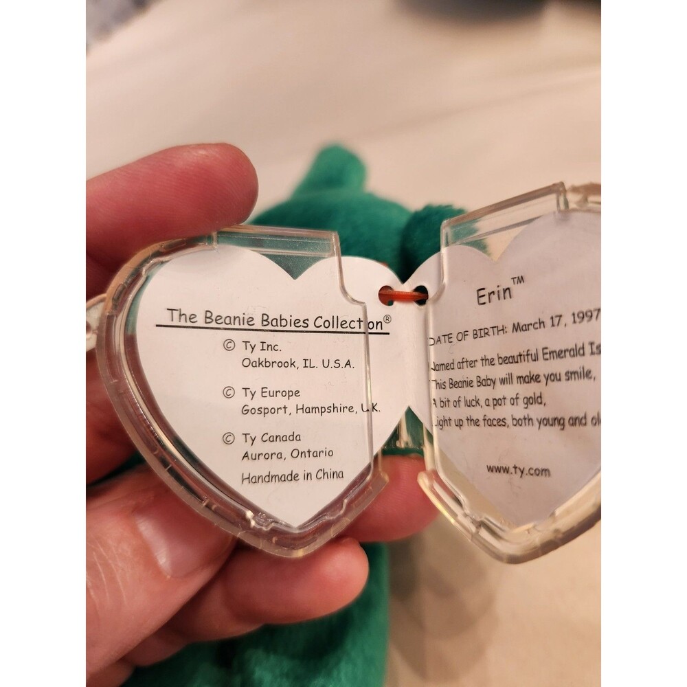 TY Beanie Baby Erin Bear – Green Shamrock – Tag Error? – See Photos - Picture 5 of 7